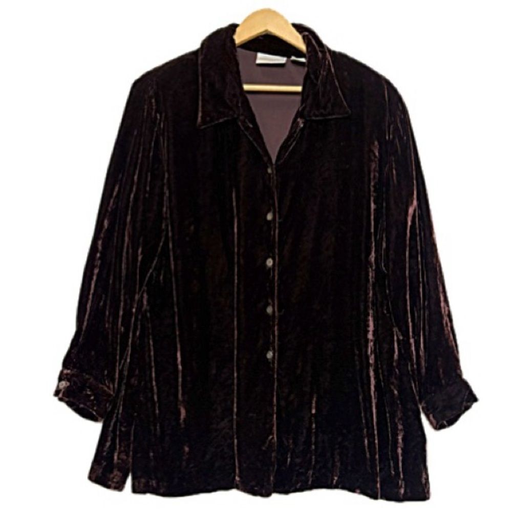 Elizabeth Liz Claiborne Crushed Velvet Button Down Shirt Womens Petite Size 18